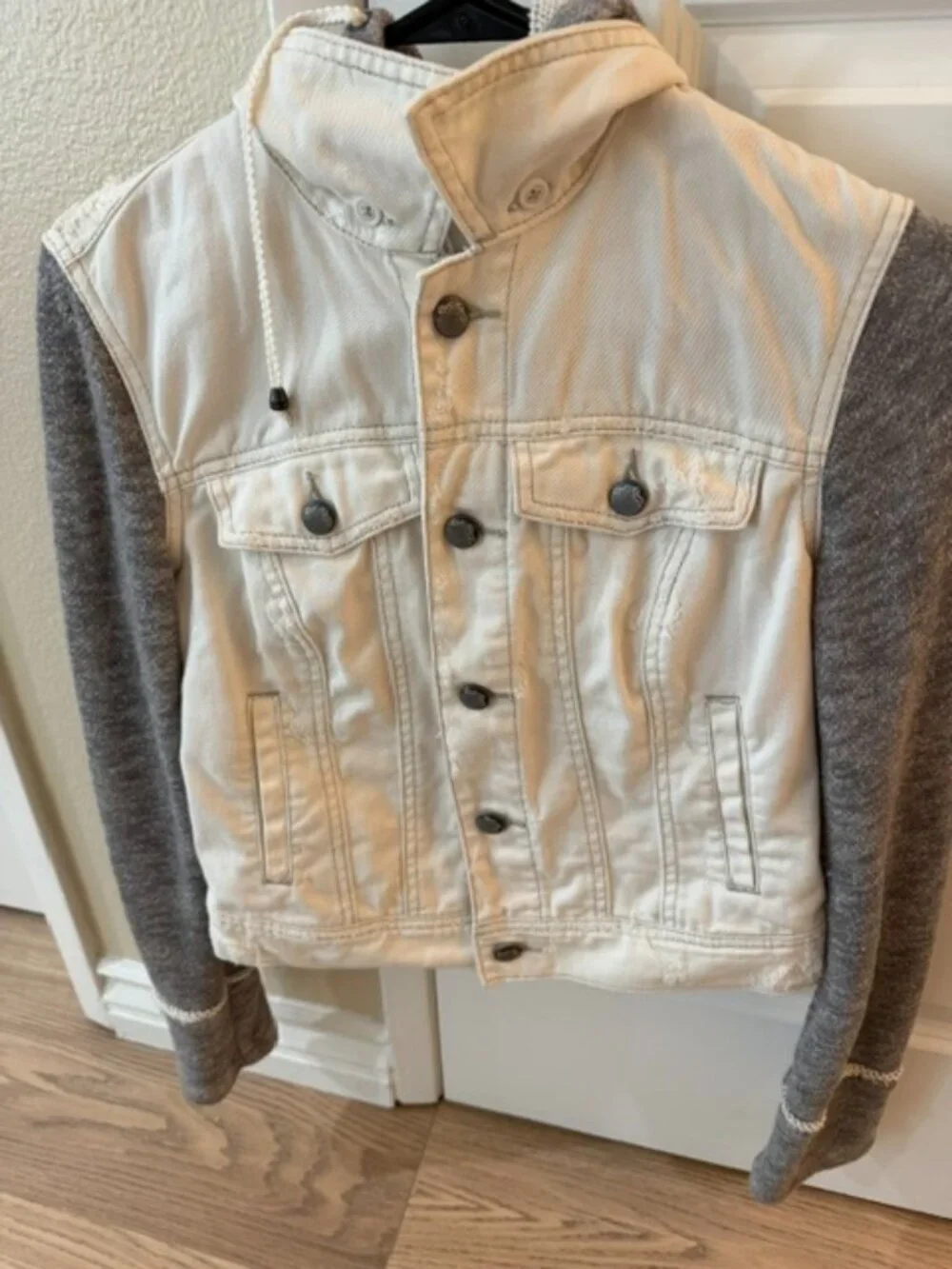 Free People White Jean Jacket with Heather Gray Sleeves - Picture 5 of 10
